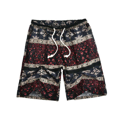Summer new cotton and linen printed five-point men's beach pants casual sports loose plus size shorts men's thin fashion