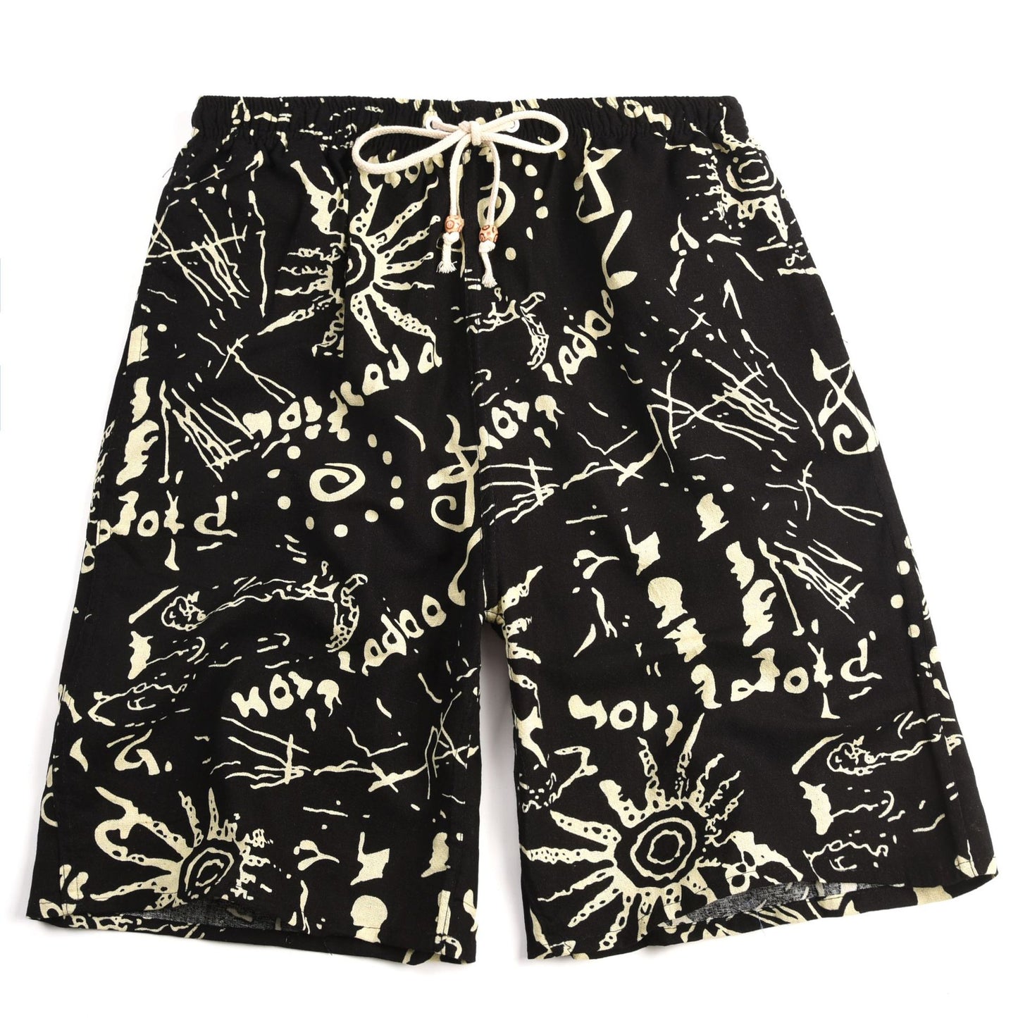 Summer new cotton and linen printed five-point men's beach pants casual sports loose plus size shorts men's thin fashion