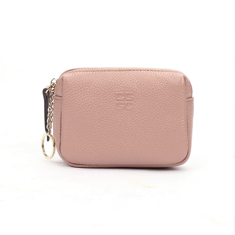 First Layer Cowhide Zipper Small Wallet Korean Style Simple Mini Keychain Coin Storage Bag Genuine Leather Coin Purse for Women