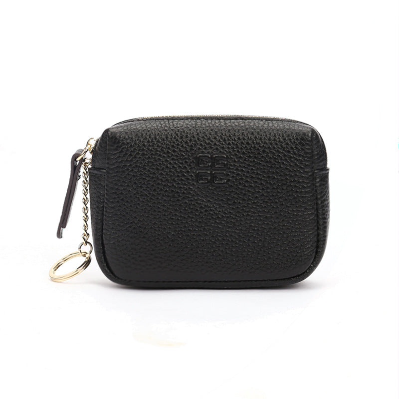 First Layer Cowhide Zipper Small Wallet Korean Style Simple Mini Keychain Coin Storage Bag Genuine Leather Coin Purse for Women