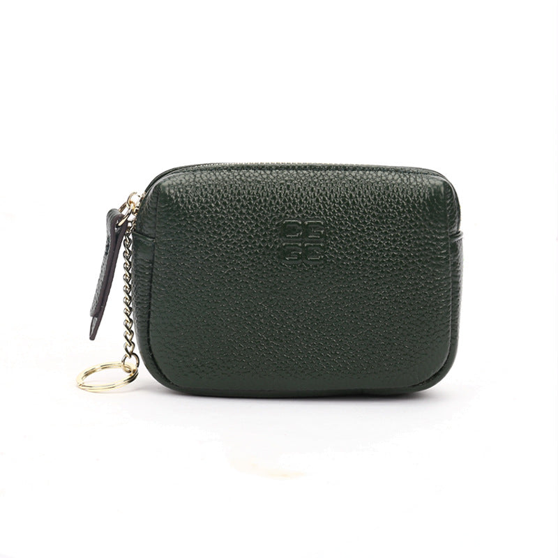 First Layer Cowhide Zipper Small Wallet Korean Style Simple Mini Keychain Coin Storage Bag Genuine Leather Coin Purse for Women