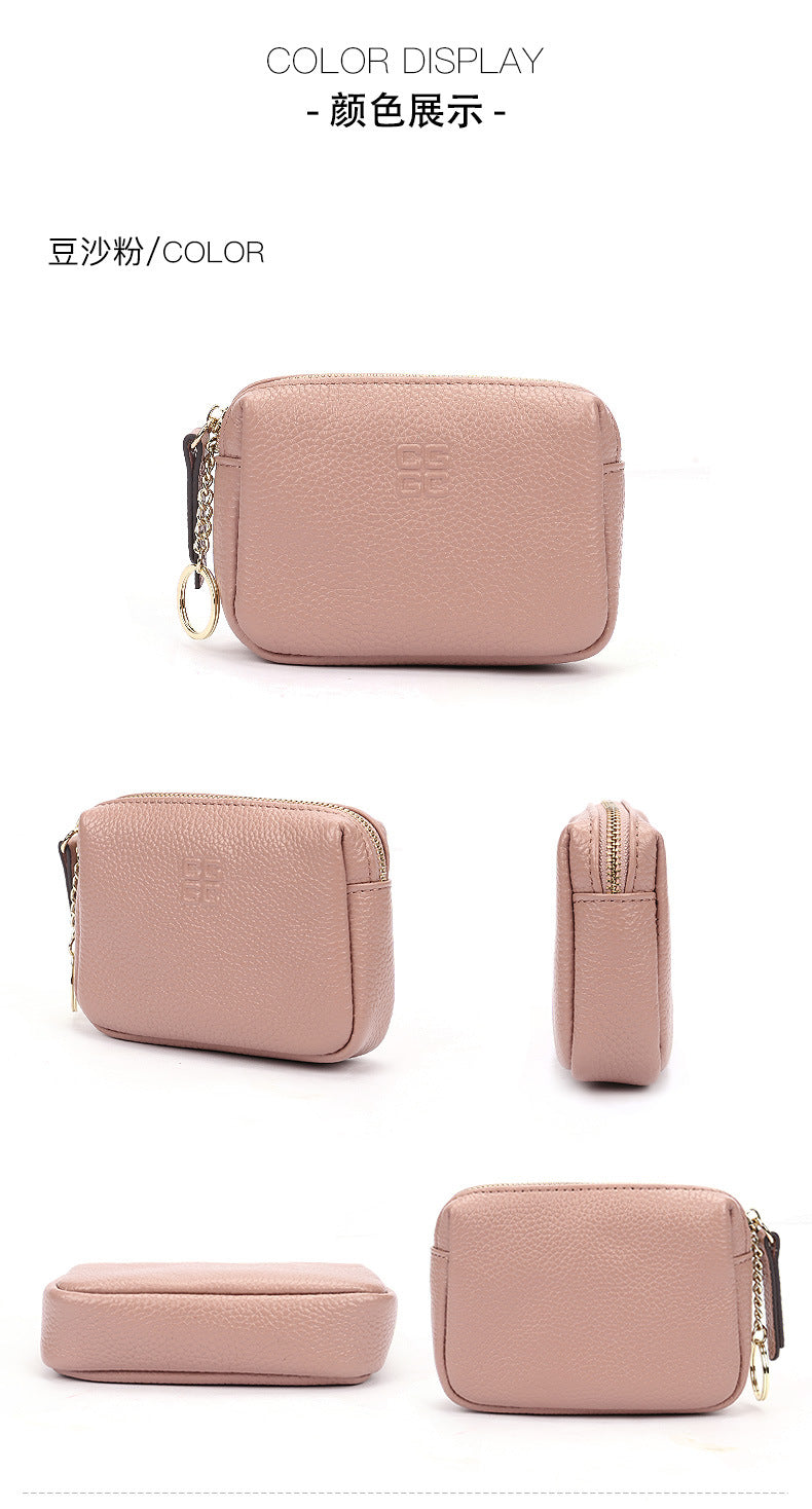 First Layer Cowhide Zipper Small Wallet Korean Style Simple Mini Keychain Coin Storage Bag Genuine Leather Coin Purse for Women