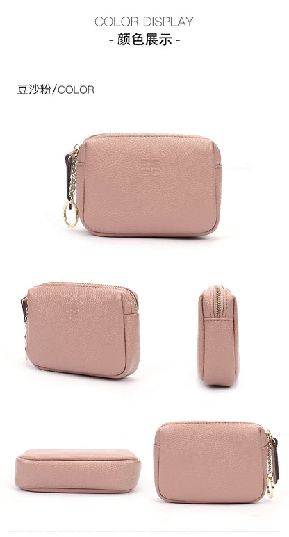 First Layer Cowhide Zipper Small Wallet Korean Style Simple Mini Keychain Coin Storage Bag Genuine Leather Coin Purse for Women