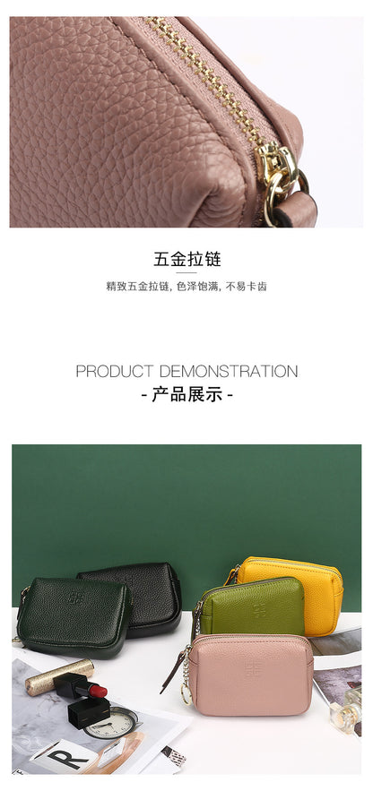 First Layer Cowhide Zipper Small Wallet Korean Style Simple Mini Keychain Coin Storage Bag Genuine Leather Coin Purse for Women