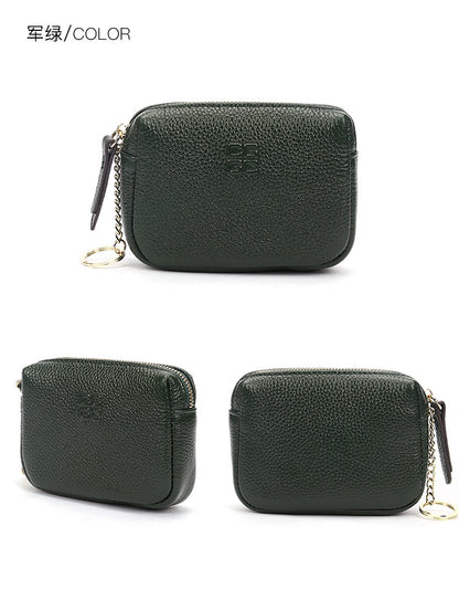 First Layer Cowhide Zipper Small Wallet Korean Style Simple Mini Keychain Coin Storage Bag Genuine Leather Coin Purse for Women