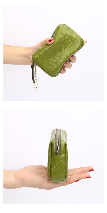 First Layer Cowhide Zipper Small Wallet Korean Style Simple Mini Keychain Coin Storage Bag Genuine Leather Coin Purse for Women