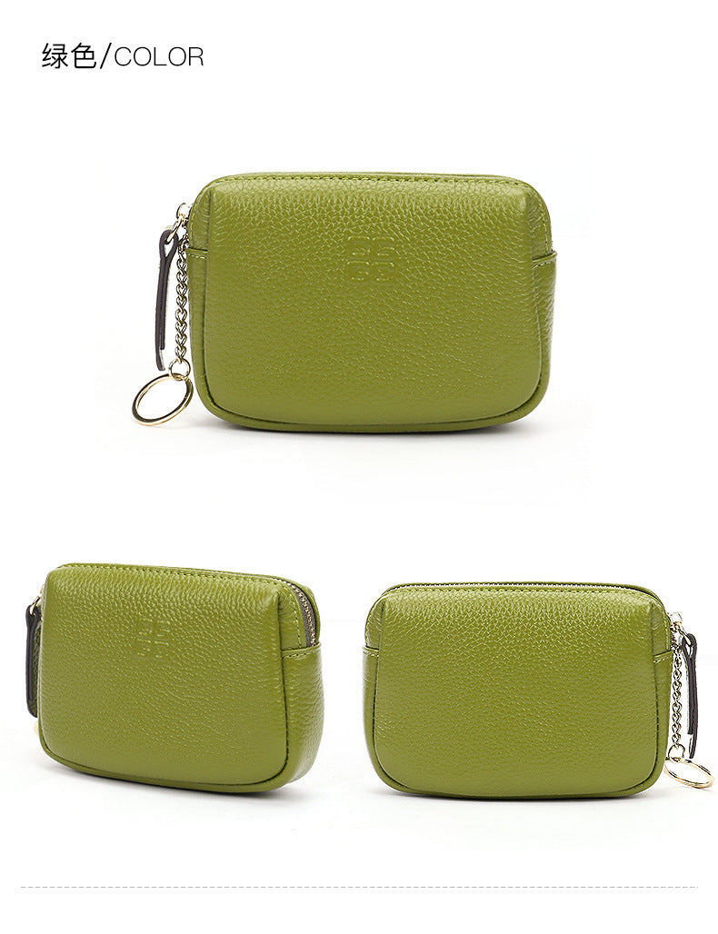 First Layer Cowhide Zipper Small Wallet Korean Style Simple Mini Keychain Coin Storage Bag Genuine Leather Coin Purse for Women