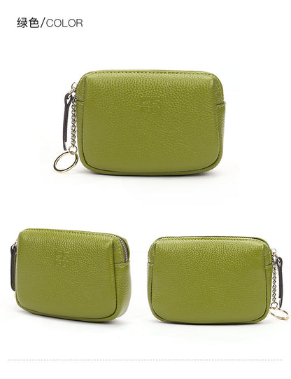 First Layer Cowhide Zipper Small Wallet Korean Style Simple Mini Keychain Coin Storage Bag Genuine Leather Coin Purse for Women