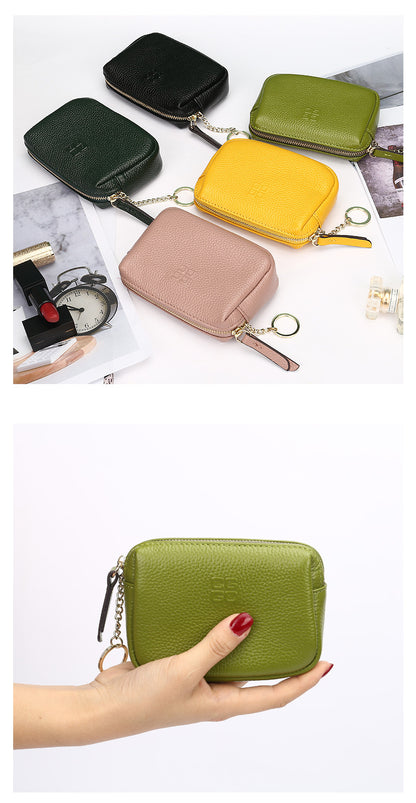 First Layer Cowhide Zipper Small Wallet Korean Style Simple Mini Keychain Coin Storage Bag Genuine Leather Coin Purse for Women