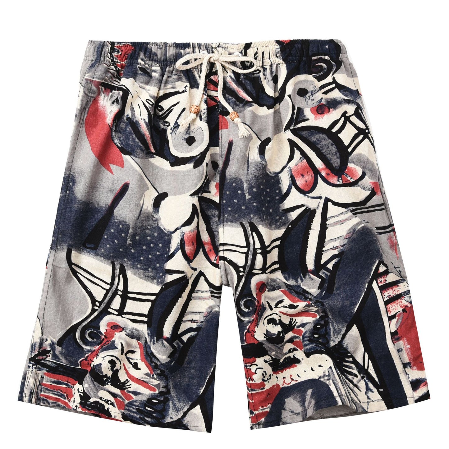 Summer new cotton and linen printed five-point men's beach pants casual sports loose plus size shorts men's thin fashion