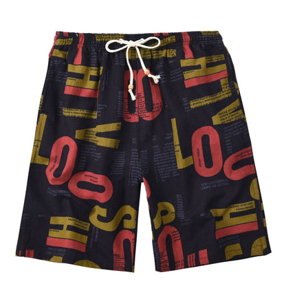 Summer new cotton and linen printed five-point men's beach pants casual sports loose plus size shorts men's thin fashion