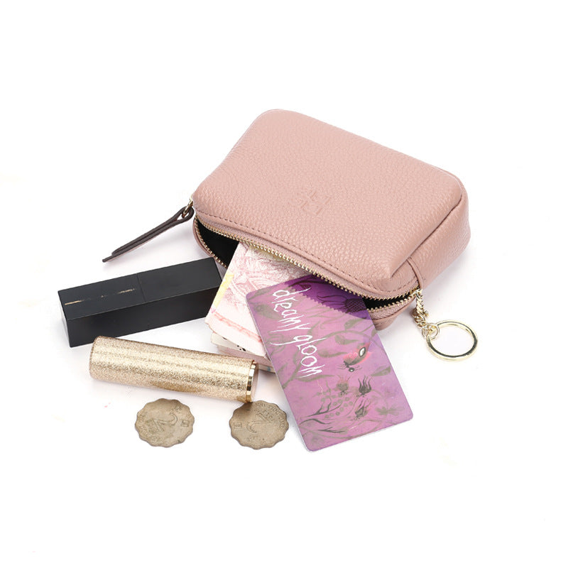 First Layer Cowhide Zipper Small Wallet Korean Style Simple Mini Keychain Coin Storage Bag Genuine Leather Coin Purse for Women
