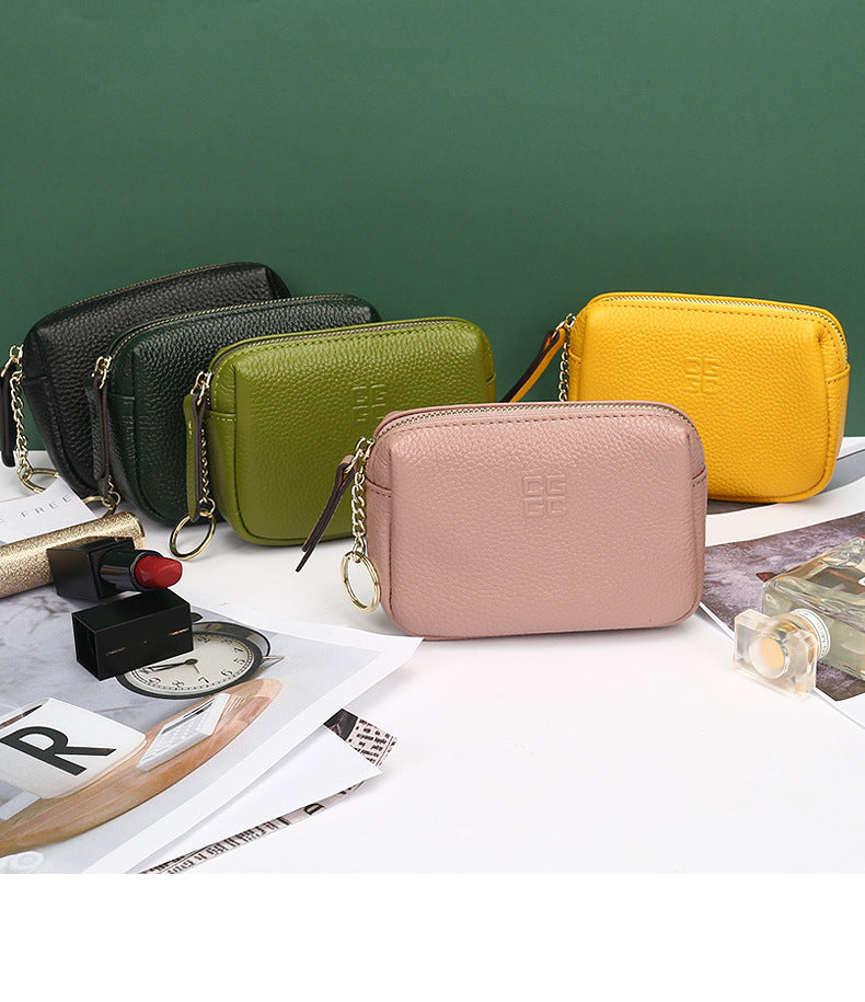 First Layer Cowhide Zipper Small Wallet Korean Style Simple Mini Keychain Coin Storage Bag Genuine Leather Coin Purse for Women