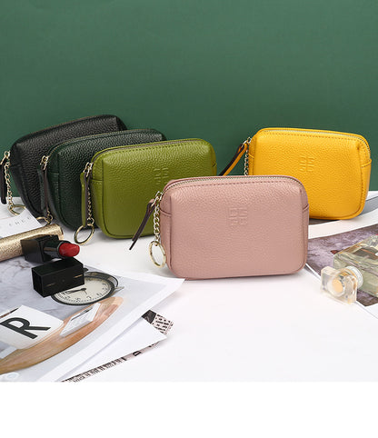 First Layer Cowhide Zipper Small Wallet Korean Style Simple Mini Keychain Coin Storage Bag Genuine Leather Coin Purse for Women