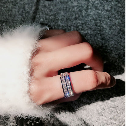 Wish Elegant Korean Style Simple Titanium Steel Ring Women's Diamond Stainless Steel Ring Couple's Fashion Internet Celebrity Ring