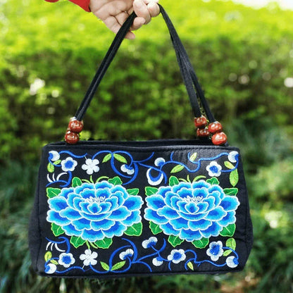 Women's Embroidered Handbag - Double Zipper, Printed Design, Stylish and Spacious