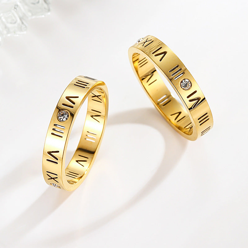 European and American Hot Titanium Steel Full Diamond Zircon Ring 18k Rose Gold Index Finger Couple Ring Ins Simple Trendy Jewelry for Women