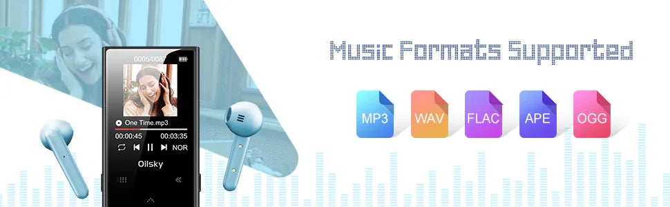 Oilsky 64GB MP3 Player Portable Digital Lossless Music Player with Bluetooth 5.0 FM Radio Built-in Speaker Touch Button Voice