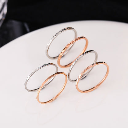 Wish Elegant Korean Style Simple Titanium Steel Ring Women's Diamond Stainless Steel Ring Couple's Fashion Internet Celebrity Ring