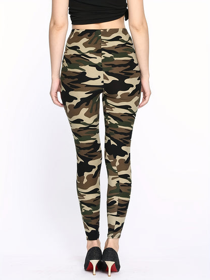 Camouflage Gray-Green Women's Casual Leggings, Cropped Length