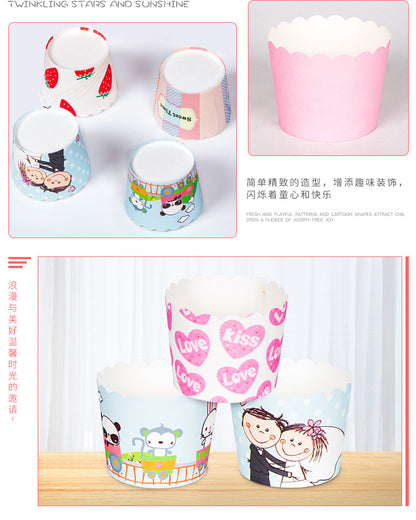 Small Cake Cuppers Mafen Cup High Temperature Baking Chiffon Small Cake Cup Disposable Cute Pattern Paper Cup 50
