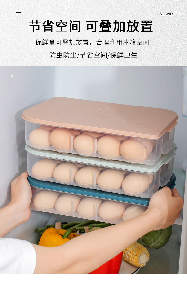 Yq5077 Kitchen Stackable 20-Slot Egg Carton Refrigerator Food Storage Box with Lid Egg Storage Box Egg Tray
