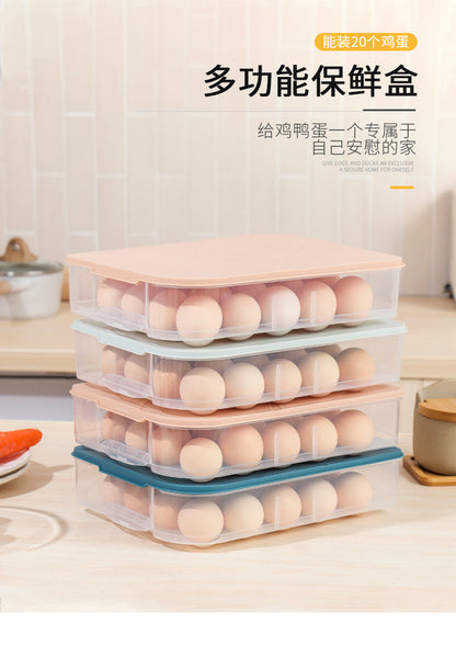 Yq5077 Kitchen Stackable 20-Slot Egg Carton Refrigerator Food Storage Box with Lid Egg Storage Box Egg Tray