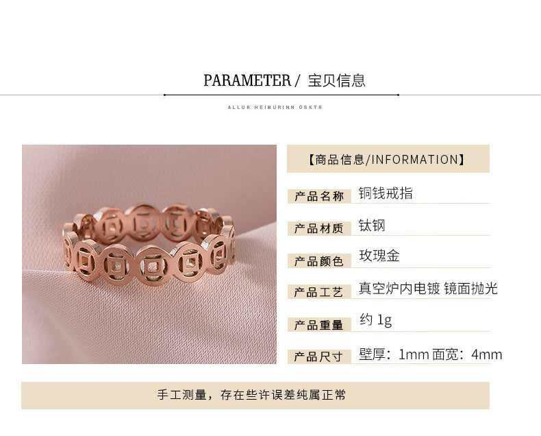 European and American Hot Titanium Steel Full Diamond Zircon Ring 18k Rose Gold Index Finger Couple Ring Ins Simple Trendy Jewelry for Women