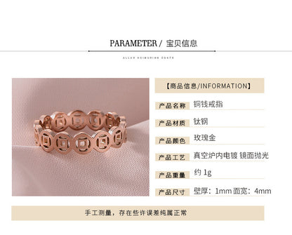 European and American Hot Titanium Steel Full Diamond Zircon Ring 18k Rose Gold Index Finger Couple Ring Ins Simple Trendy Jewelry for Women