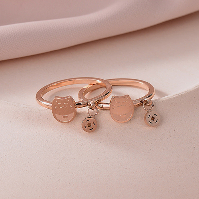 European and American Hot Titanium Steel Full Diamond Zircon Ring 18k Rose Gold Index Finger Couple Ring Ins Simple Trendy Jewelry for Women