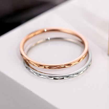European and American Hot Titanium Steel Full Diamond Zircon Ring 18k Rose Gold Index Finger Couple Ring Ins Simple Trendy Jewelry for Women