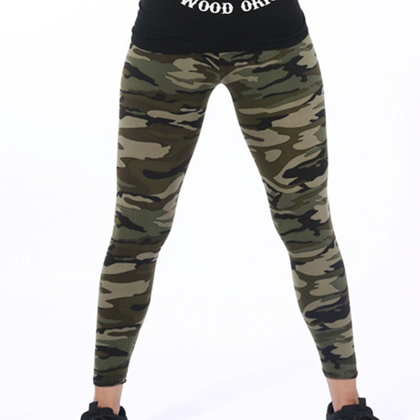 Camouflage Gray-Green Women's Casual Leggings, Cropped Length