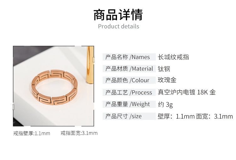 European and American Hot Titanium Steel Full Diamond Zircon Ring 18k Rose Gold Index Finger Couple Ring Ins Simple Trendy Jewelry for Women