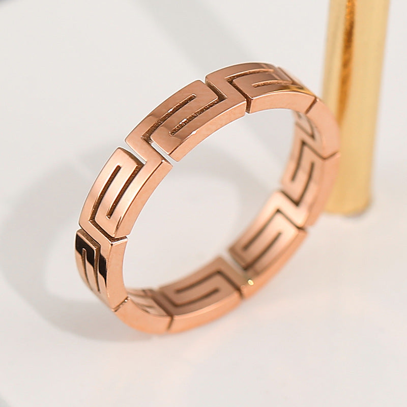European and American Hot Titanium Steel Full Diamond Zircon Ring 18k Rose Gold Index Finger Couple Ring Ins Simple Trendy Jewelry for Women