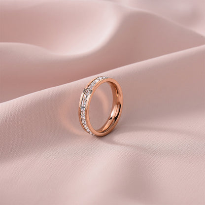 European and American Hot Titanium Steel Full Diamond Zircon Ring 18k Rose Gold Index Finger Couple Ring Ins Simple Trendy Jewelry for Women