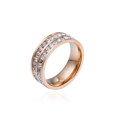 European and American Hot Titanium Steel Full Diamond Zircon Ring 18k Rose Gold Index Finger Couple Ring Ins Simple Trendy Jewelry for Women
