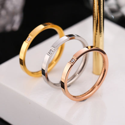 European and American Hot Titanium Steel Full Diamond Zircon Ring 18k Rose Gold Index Finger Couple Ring Ins Simple Trendy Jewelry for Women
