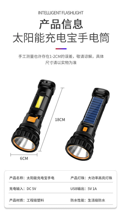 Strong solar flashlight super bright outdoor explosive long endurance with charging portable handheld 100,000 lumns light