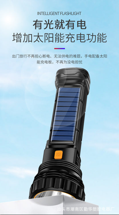 Strong solar flashlight super bright outdoor explosive long endurance with charging portable handheld 100,000 lumns light