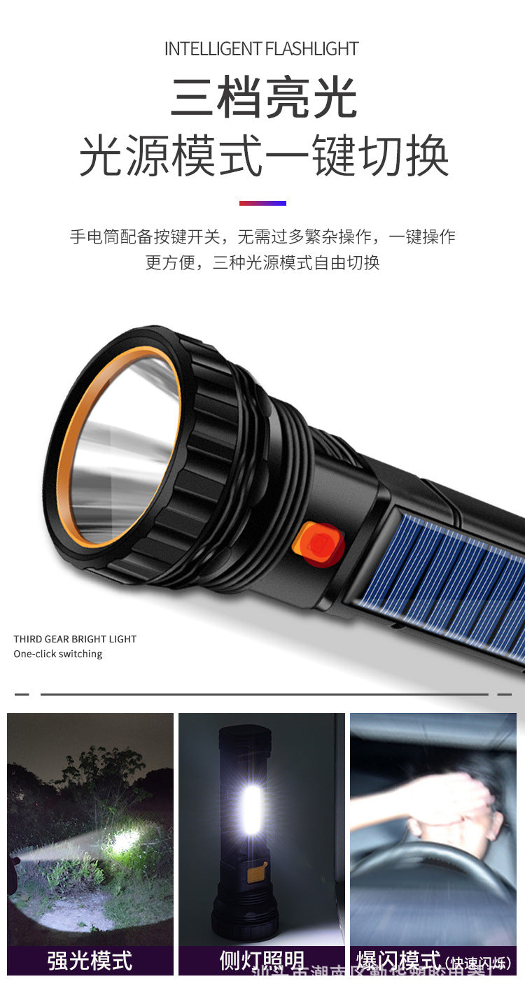 Strong solar flashlight super bright outdoor explosive long endurance with charging portable handheld 100,000 lumns light