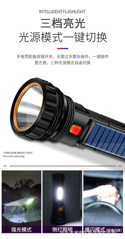 Strong solar flashlight super bright outdoor explosive long endurance with charging portable handheld 100,000 lumns light