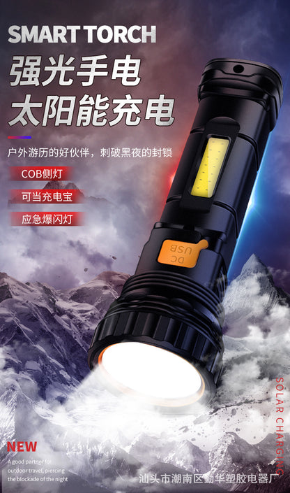 Strong solar flashlight super bright outdoor explosive long endurance with charging portable handheld 100,000 lumns light