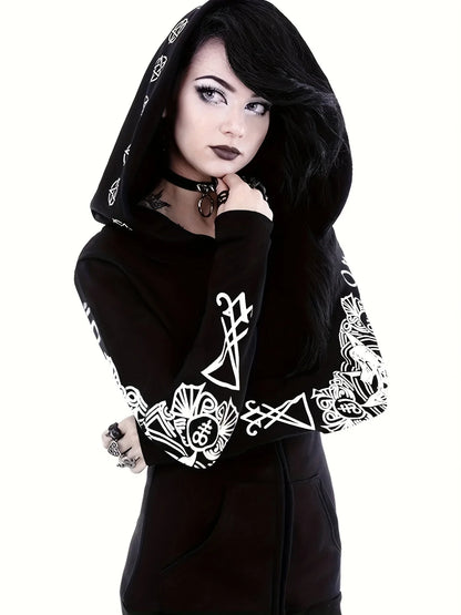 Women's Fashion Punk Style Geometric Print Zipper Sweatshirt