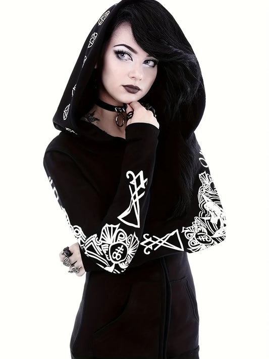 Women's Fashion Punk Style Geometric Print Zipper Sweatshirt