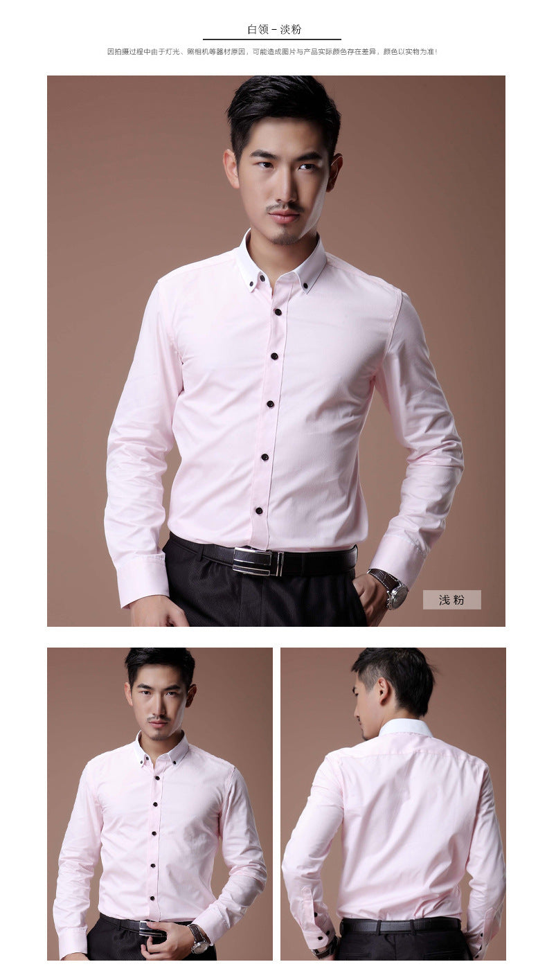 2021 Korean Style Heterochromatic Color Matching Contrasting Collar Long-Sleeved Men's Shirt Slim Fit No-Iron Twill Men's Shirt Personalized Fashion
