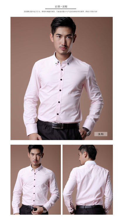2021 Korean Style Heterochromatic Color Matching Contrasting Collar Long-Sleeved Men's Shirt Slim Fit No-Iron Twill Men's Shirt Personalized Fashion