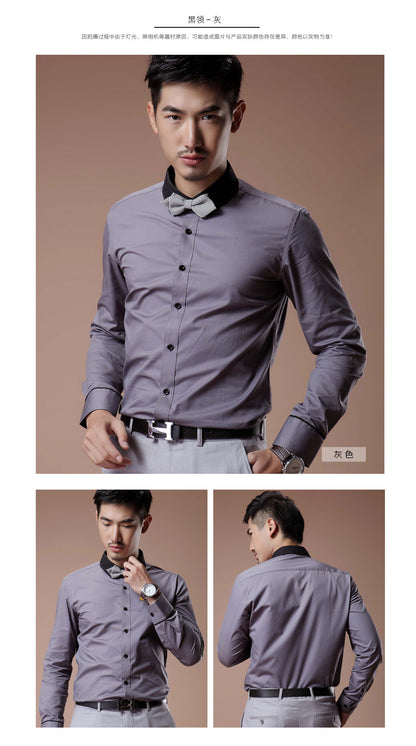 2021 Korean Style Heterochromatic Color Matching Contrasting Collar Long-Sleeved Men's Shirt Slim Fit No-Iron Twill Men's Shirt Personalized Fashion