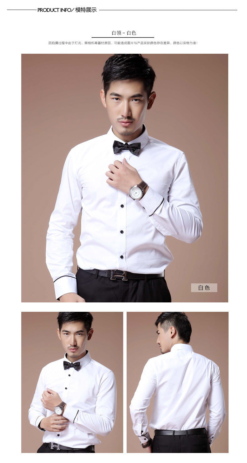 2021 Korean Style Heterochromatic Color Matching Contrasting Collar Long-Sleeved Men's Shirt Slim Fit No-Iron Twill Men's Shirt Personalized Fashion