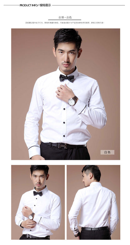2021 Korean Style Heterochromatic Color Matching Contrasting Collar Long-Sleeved Men's Shirt Slim Fit No-Iron Twill Men's Shirt Personalized Fashion