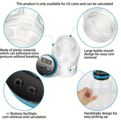 Digital Counting Money Jar, Children's Toys, Penny Bank for Kids, Digital Counting Coin Bank, Money Saving Jar, Holds Over 800 Coins, Powered by 2 AAA Batteries (Not Included), Christmas and Halloween Gifts